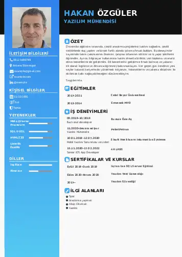 Yazılım Mühendisi Cv Örnekleri cv indir